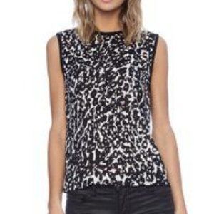 A.L.C. black/white animal printed sleeveless blouse
